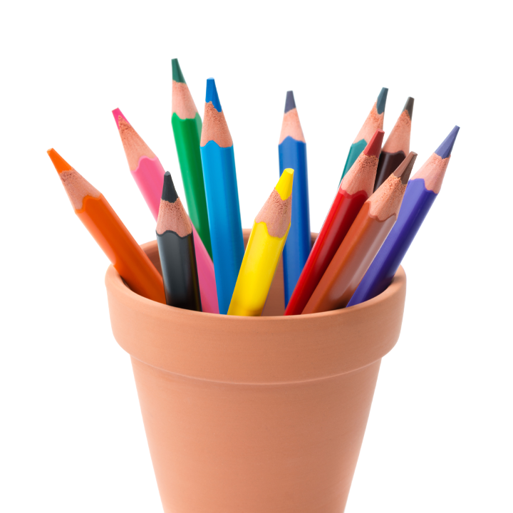 Pot of colourful pencils